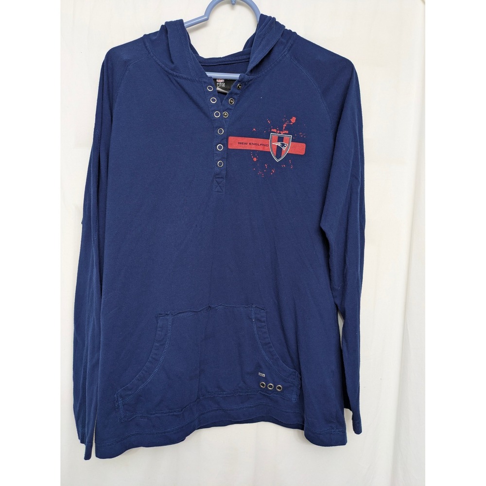 NFL Pro Line New England Patriots Navy Blue Henley Hoodie Shirt Women XL